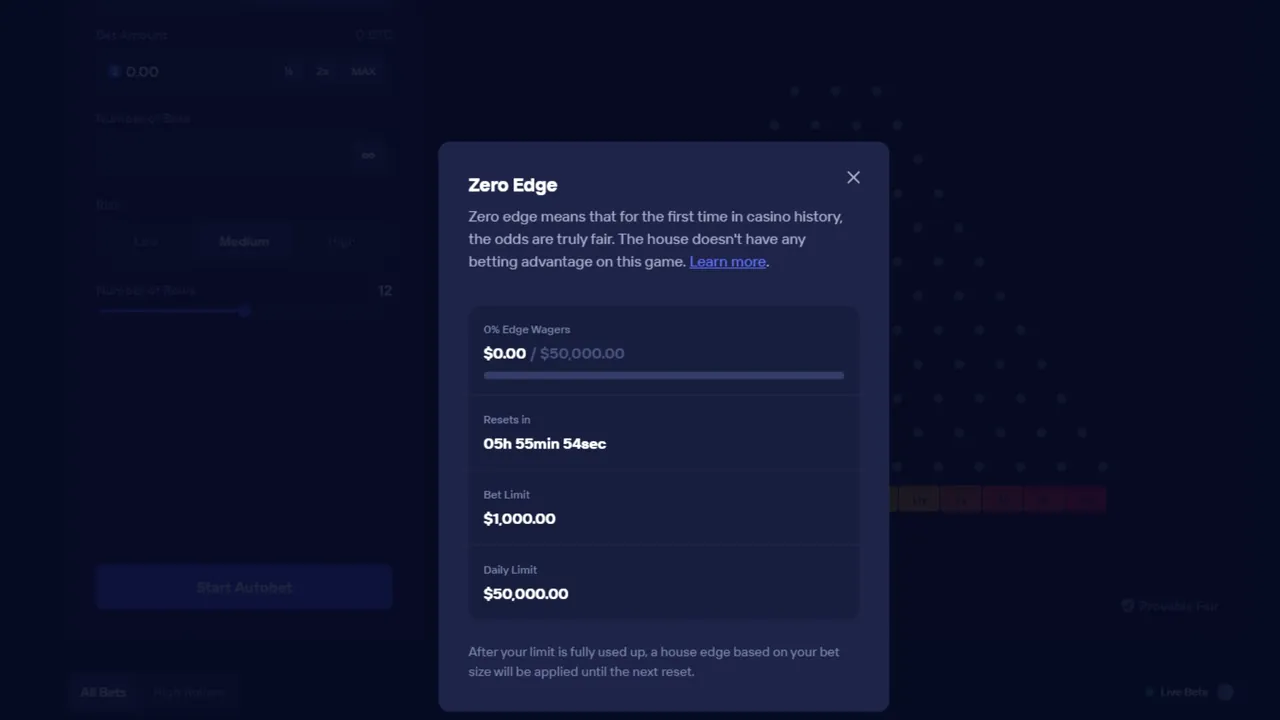 Plinko Zero Edge panel